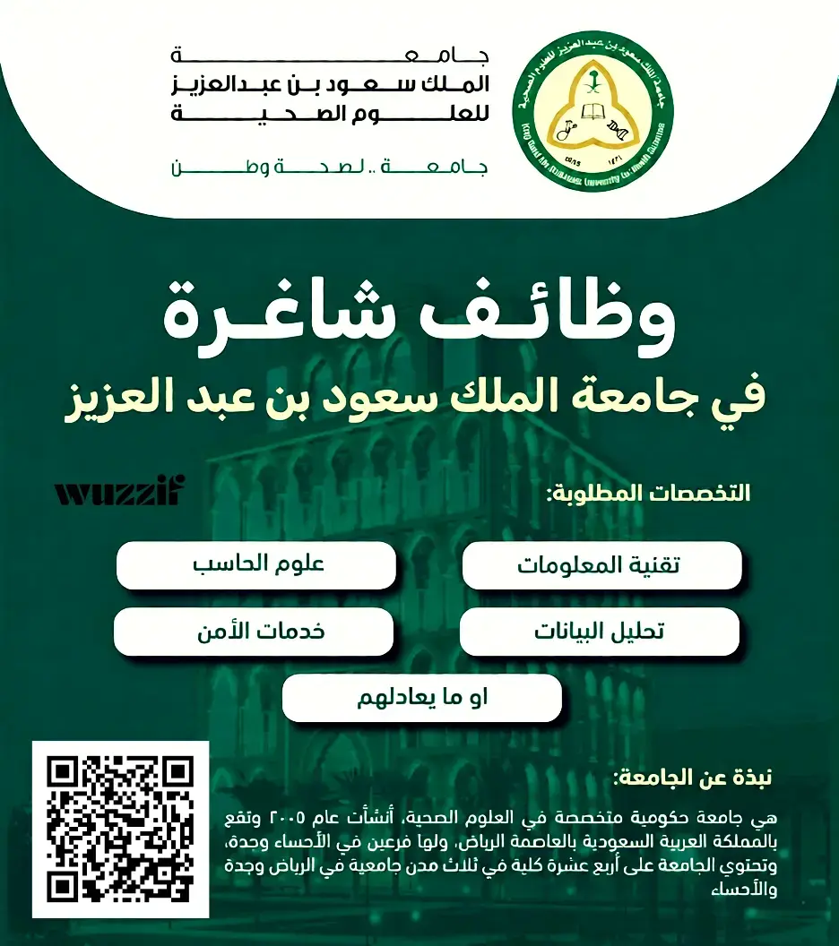 إعلان (4) وظائف شاغرة في جامعة الملك سعود بن عبدالعزيز – الرياض