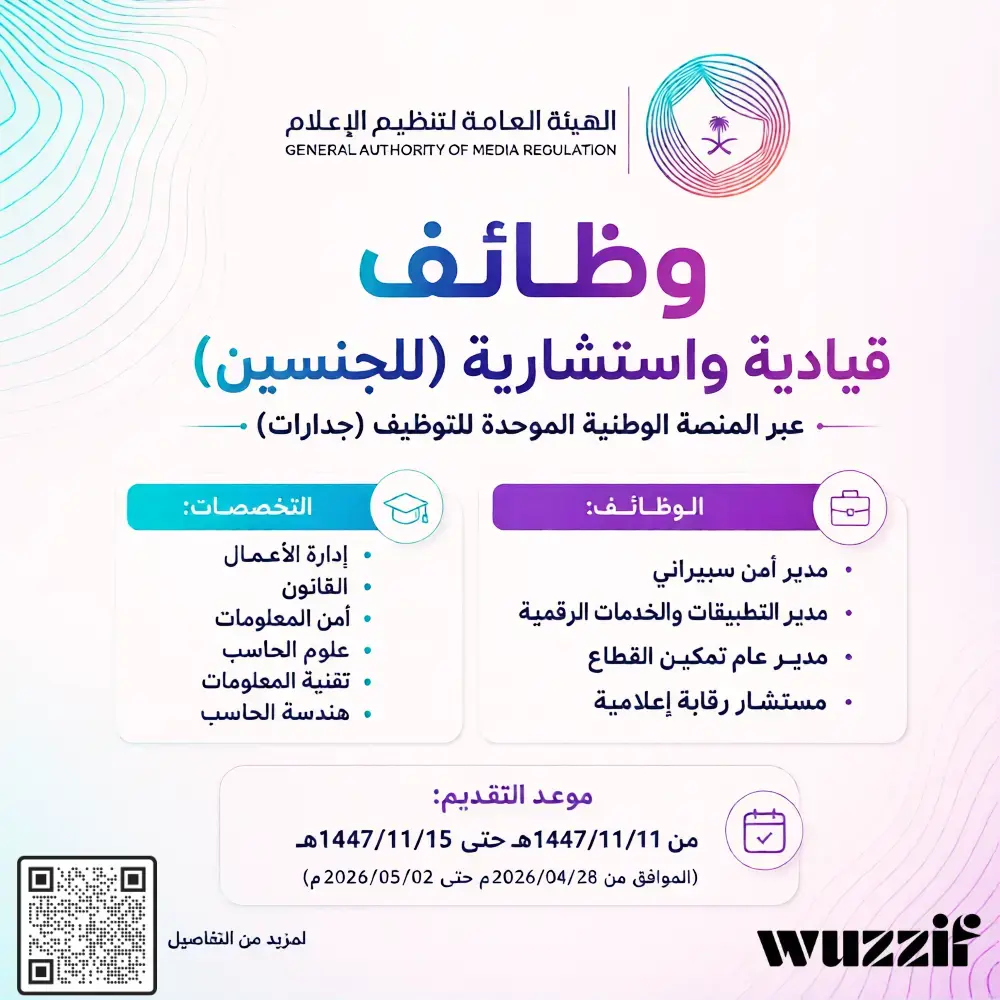 إعلان (4) وظائف قيادية شاغرة في الهيئة العامة لتنظيم الإعلام